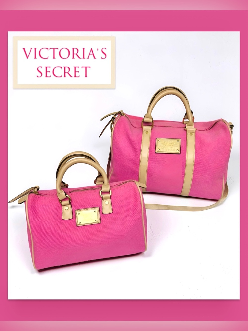 Y2K🎀Victoria's Secret Hot Barbie Pink Classic Canvas Satchel Bag & Tote Set
